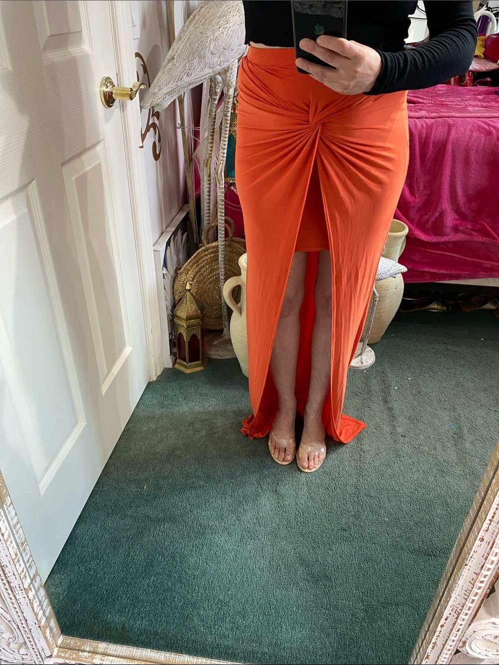 Missguided Orange High-Low Twist Front Maxi Skirt
